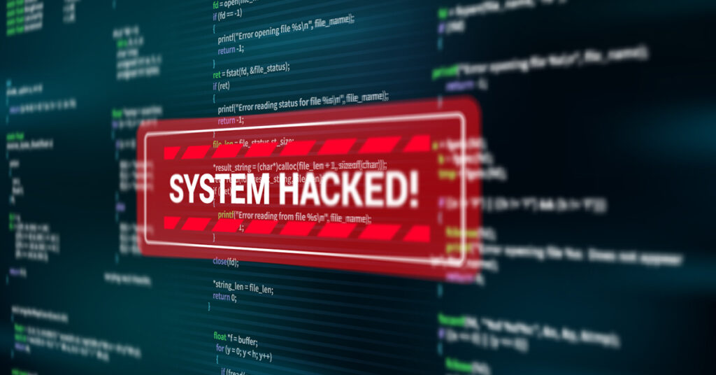 Cyber asset attack warning on the screen