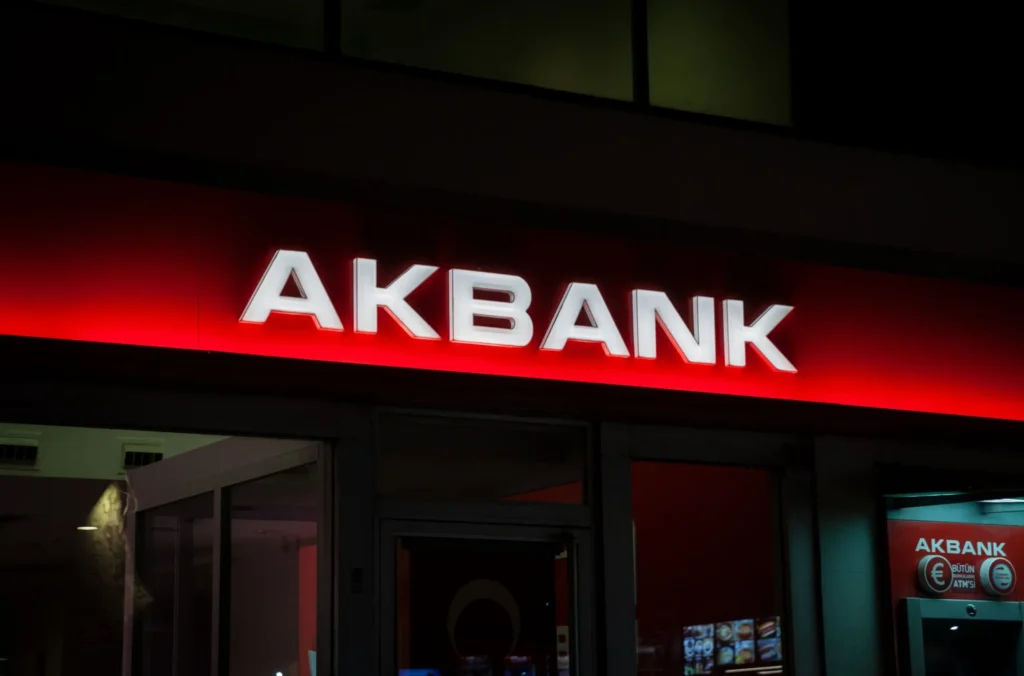 Akbank signboard at night