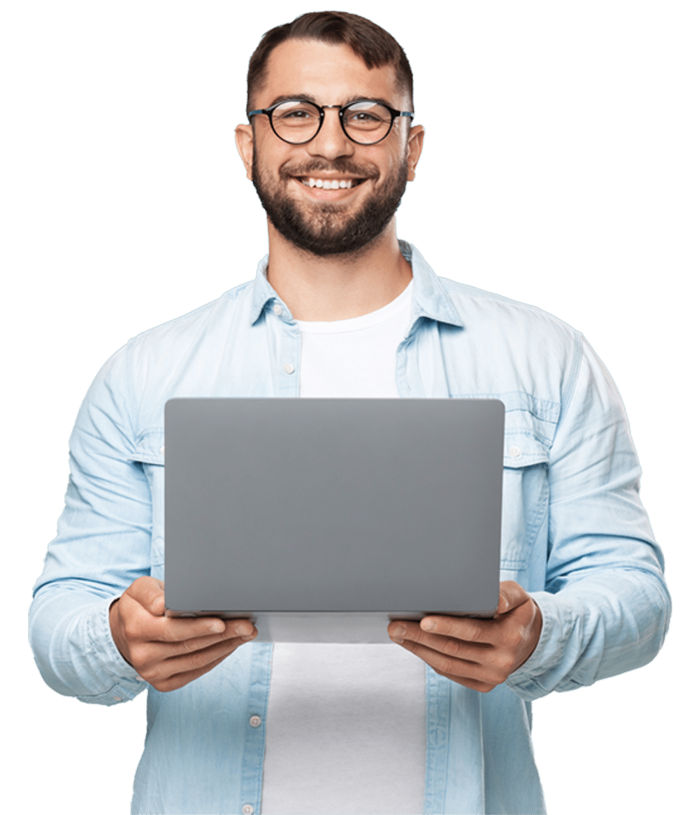 Technical support specialist with his laptop